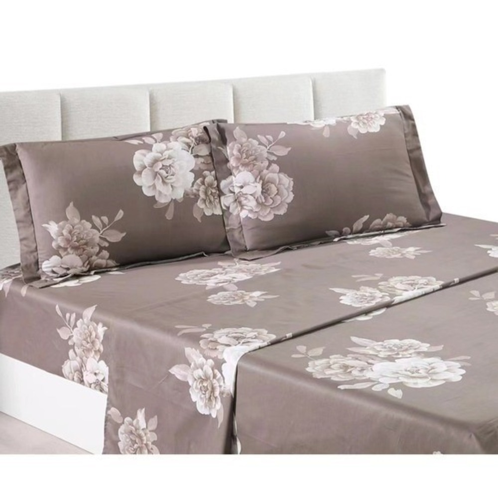 Marrisa Brown Floral 100% Cotton Twin XL Sheet Set Pillowcase Romantic Elegant - Picture 1 of 1